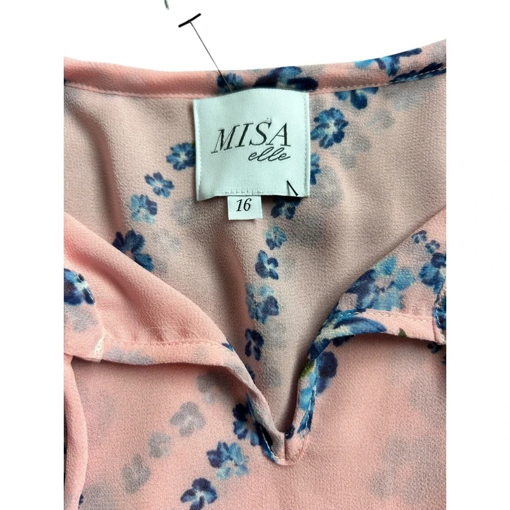 Misa Elle Kids Pink Blue Floral Long Sleeve Ruffle Tiered Dress Size 16‎
